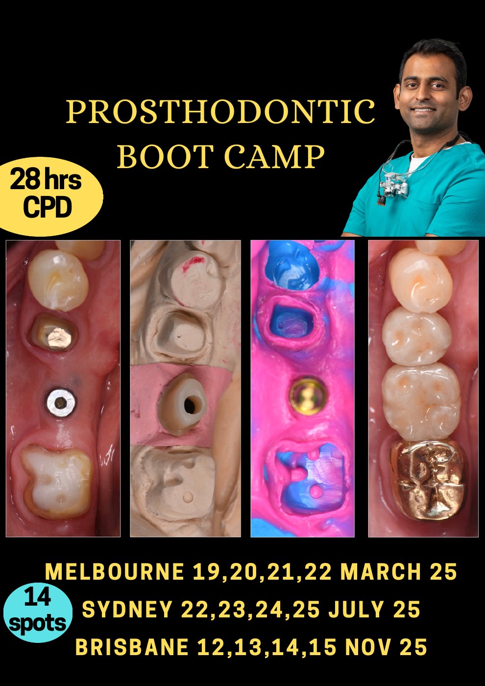 First page of the 4-Day Prosthodontic Boot Camp course poster